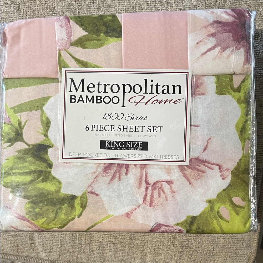 Metro Home Bamboo Sheet Set - Pink and Green Floral Design